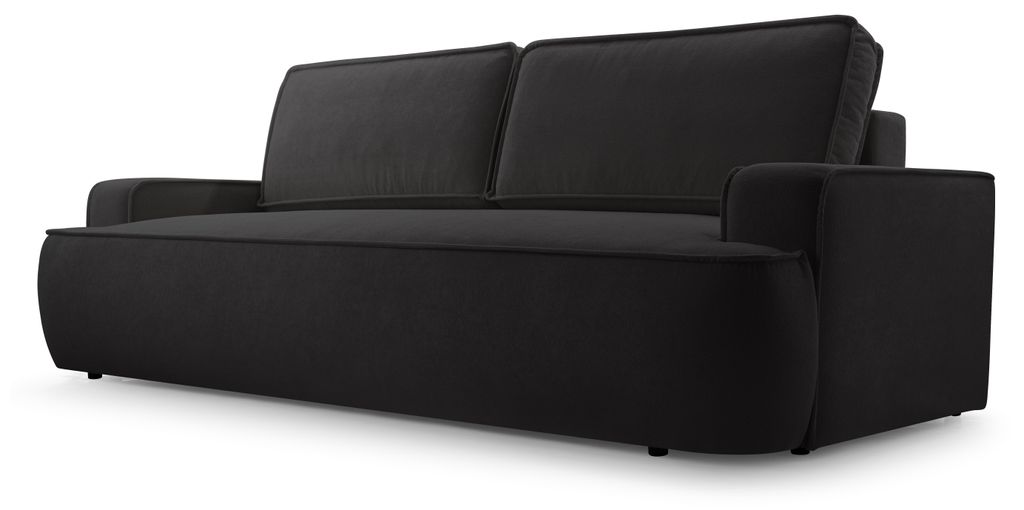 Sofa SOLO mit Schlaffunktion, Schlafsofa, Wohnzimmersofa, Couch, Soffa, Bettsofa, Bucle-Stoff – Schwarz GERRA 75