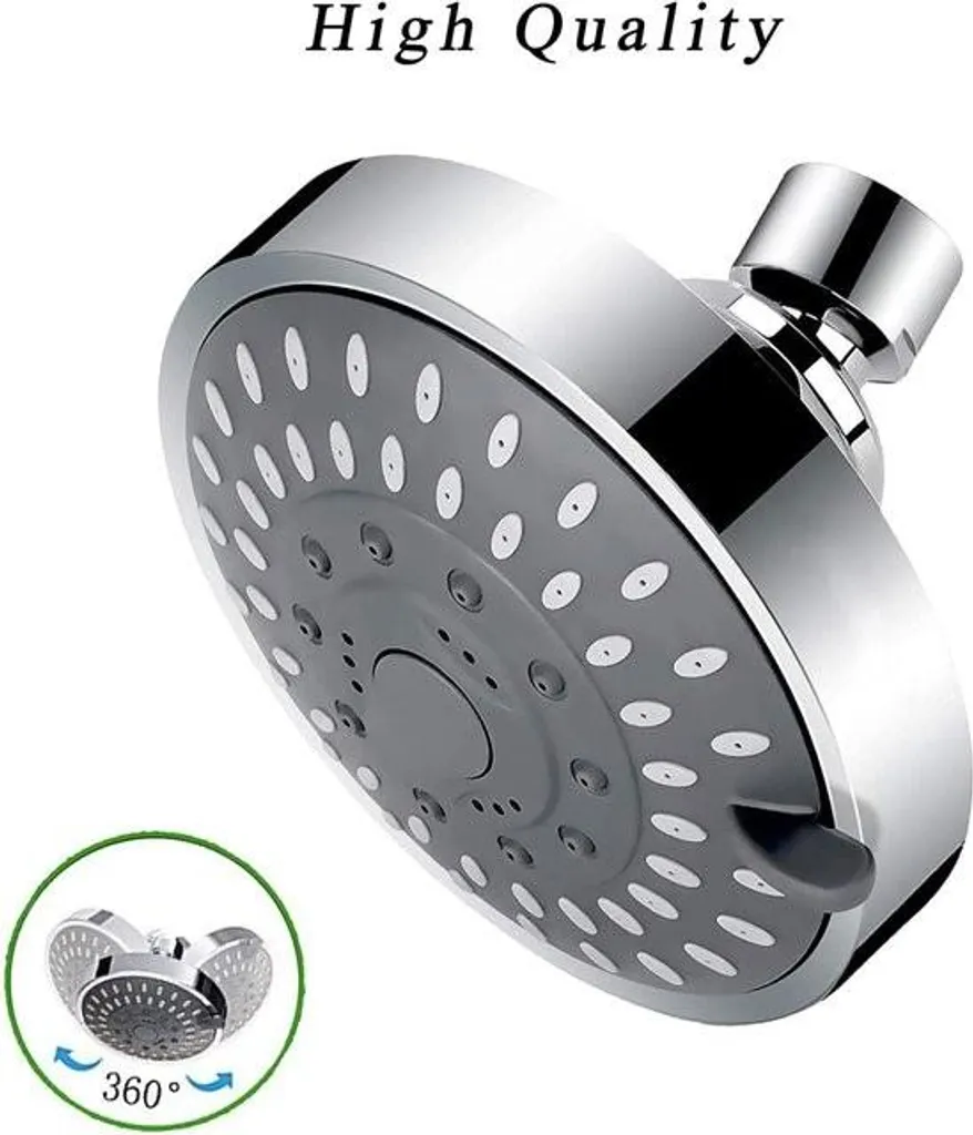 Pomme de douche fixe haute pression ronde argent 4 pouces - 5 jets - 4