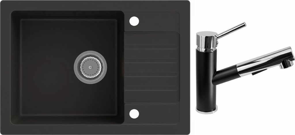 MIT ARMATUR - Rein Schwarz LINDBERGH® Granit Spüle "SIM44" Produktbild 