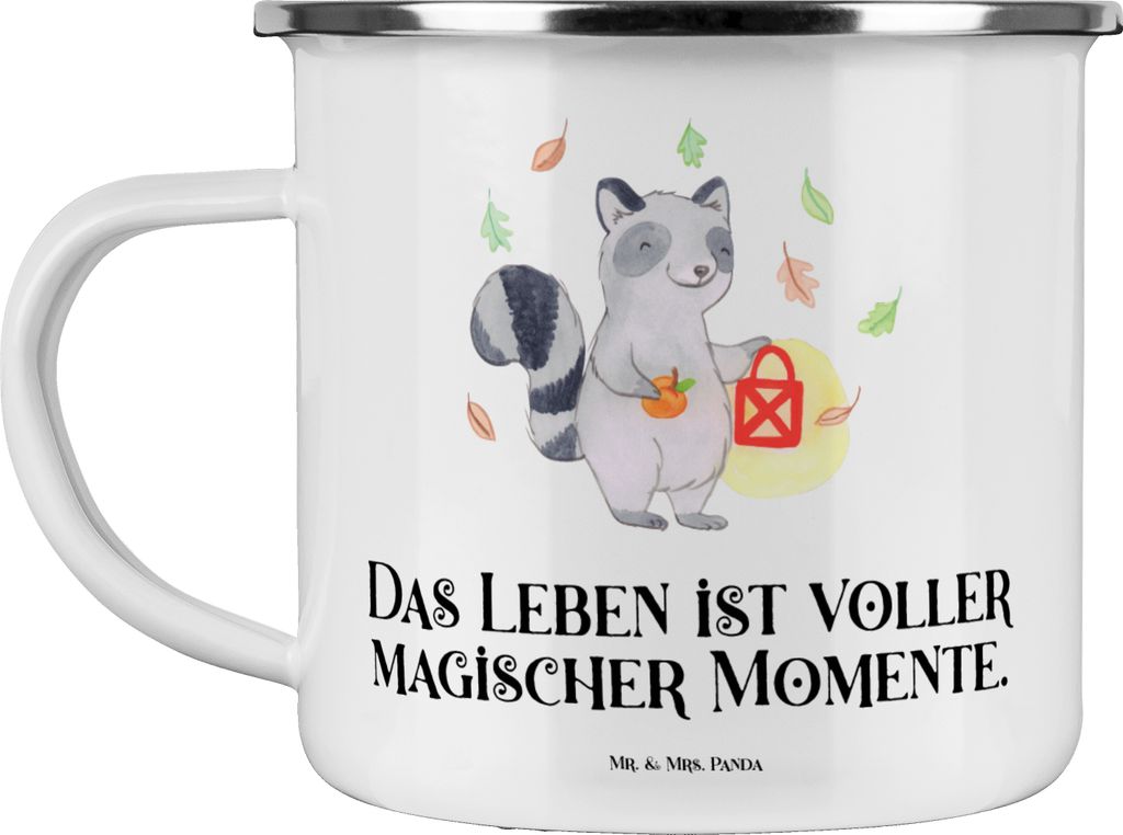 Mr. & Mrs. Panda becher emaille Waschbär Laterne - Weiß - Geschenk, Herbst, Dekoration, Teetasse, Outdoor Tasse, Trick Or Treat, Halloween Deko, ...