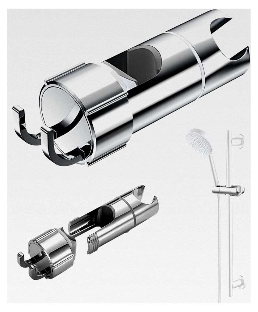 Handbrause Halterung, Universeller Duschkopfhalter für Gleitstange Verstellbar 16-27mm, 360 Grad drehbarer Sprühhalter mit 2 Haken