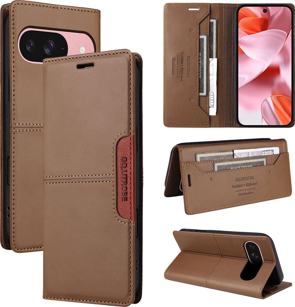 Handyhülle für Google Pixel 10 /Pixel 10 Pro Hülle, Leder Flip Wallet Kartenfach Stand Schutzhülle Braun