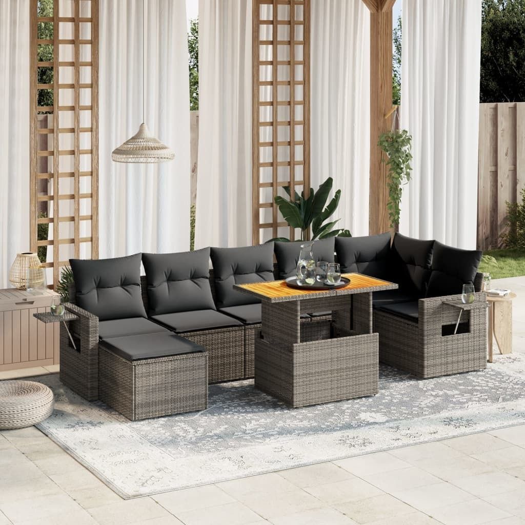 Maison Exclusive - 8-tlg. Garten-Sofagarnitur mit Kissen Grau Poly Rattan