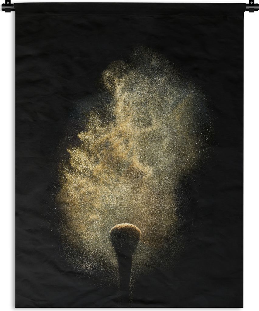MuchoWow Wandteppich Wandbehang Goldpulver auf schwarzem Hintergrund 90x120 cm Tapisserie Dekoration Wandtuch - Wanddeko