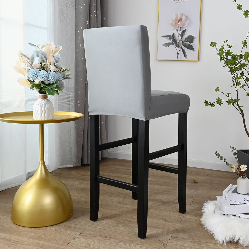 Barhocker Bezug 4er Set Stretch Hellgrau mit Rückenlehne