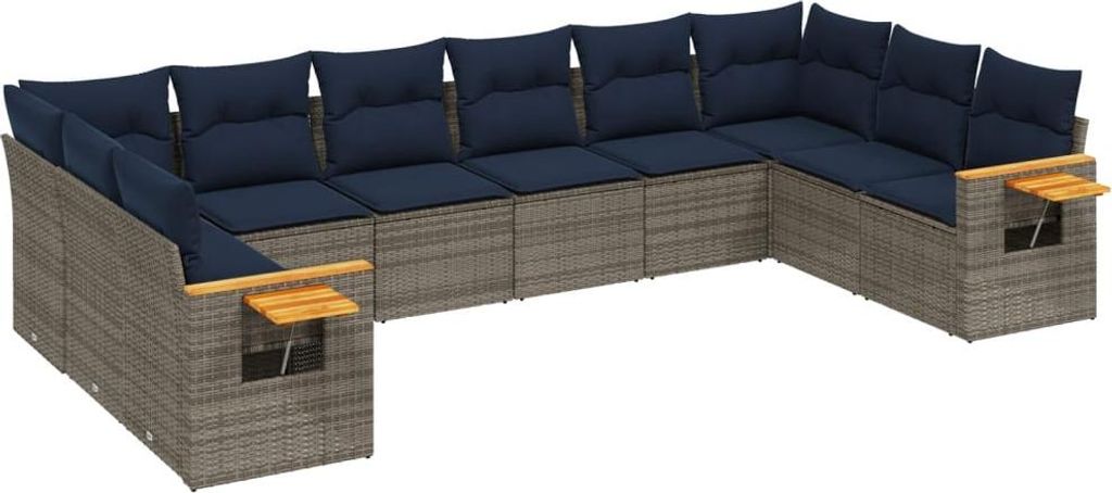 vidaXL 10-tlg. Garten-Sofagarnitur mit Kissen Grau Poly Rattan