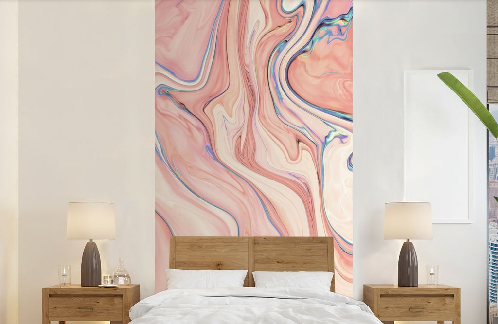 MuchoWow Fototapete für Wohnzimmer oder Schlafzimmer Wandtapete Vinyl Motivtapete Marmor - Pastell - Rosa - Blau - Marmoroptik - Abstrakt - 120x...