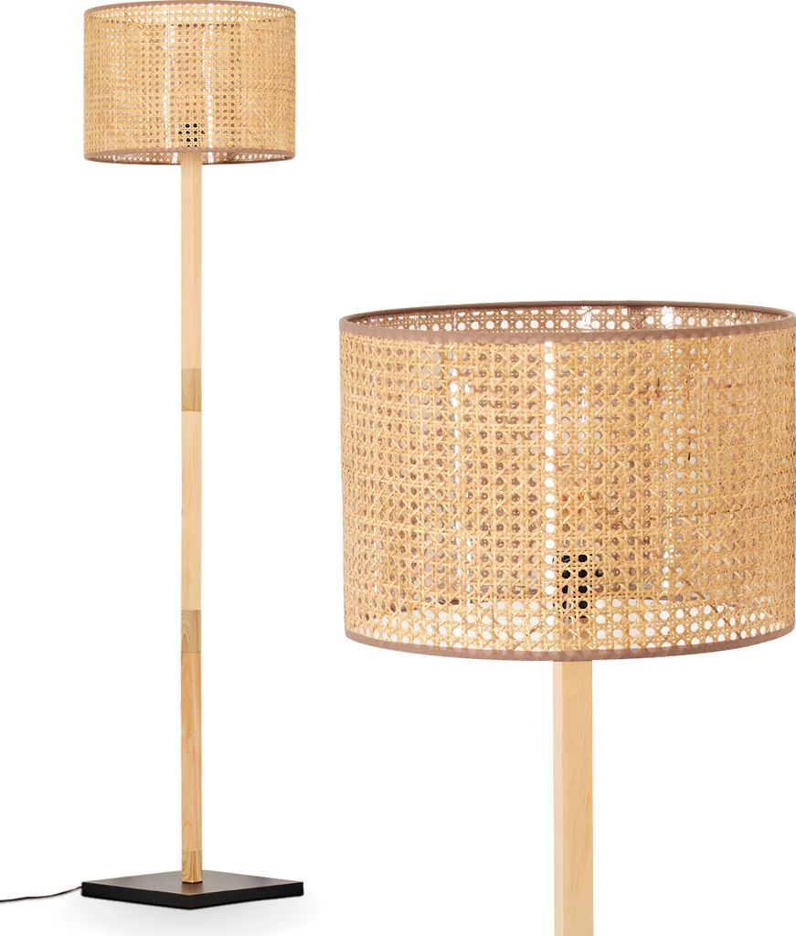 Varoni Stehlampe aus Holz/Metall/Rattan/Wienergeflecht in Natur/Schwarz/Beige