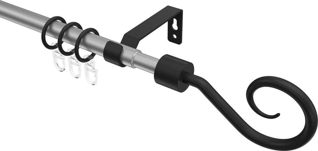 Interdeco Gardinenstange ausziehbar / Teleskop-Vorhangstange Silbergrau / Schwarz, Typ Hera Helix (Spirale), 16/13 mm Ø 1-läufig, 70-120 cm auszi...