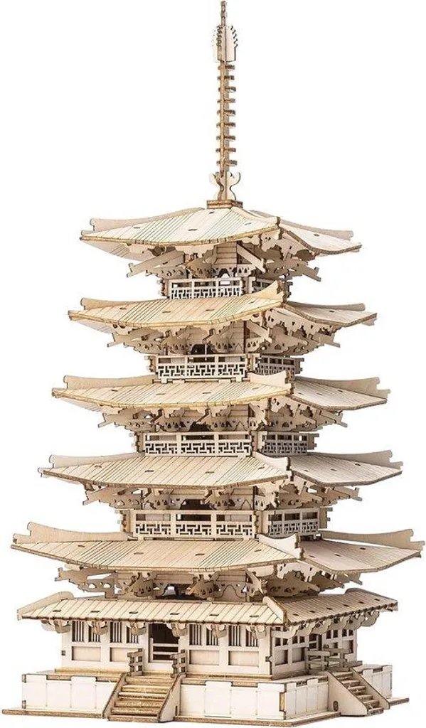 Puzzle 3D Pagode en bois à 5 étages - Découpe laser et détails précis
