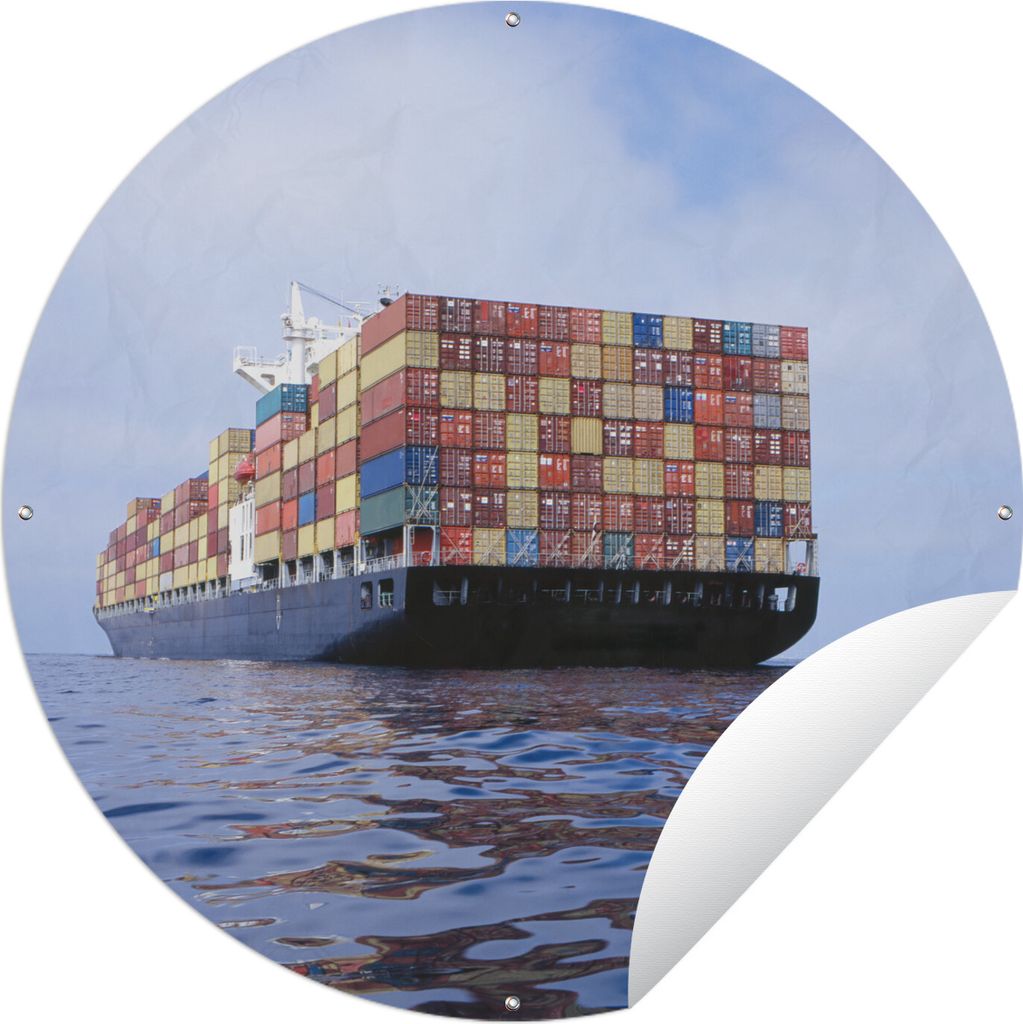 MuchoWow Gartenposter Outdoor-Poster Rund Frachtschiff mit Containern Ø 60 cm Gartendeko Rundes Poster draußen