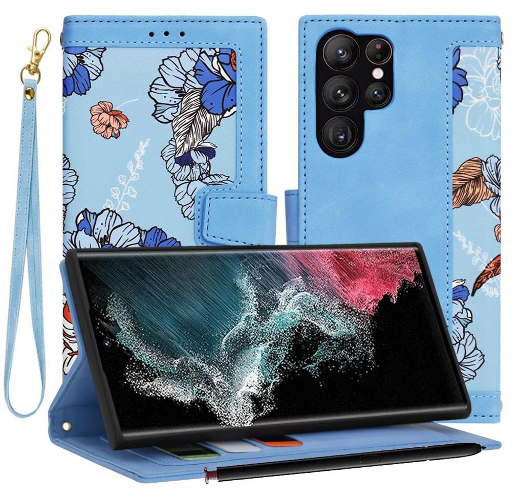 Techsuit FlipCraft Book Wallet Klapphülle mit Kabel für Samsung Galaxy S22 Ultra - Vibrant Blue