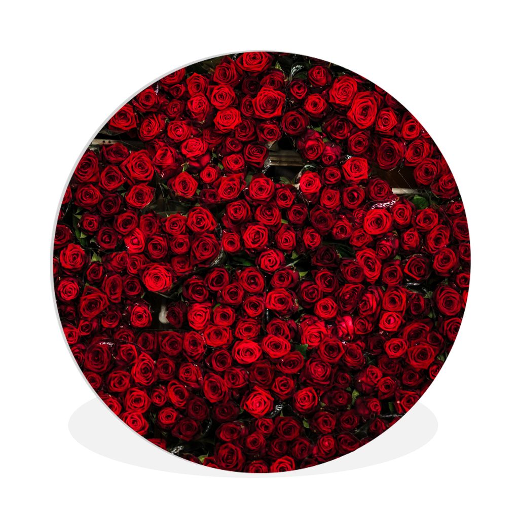 MuchoWow Rundes Wandbild - Runde Bilder Blumen - Rosen - Rot Ø 90 cm Kreis Wanddekoration Kunststoff - Wandkreis - Wandschmuck - Wand-Kreis - Wo...