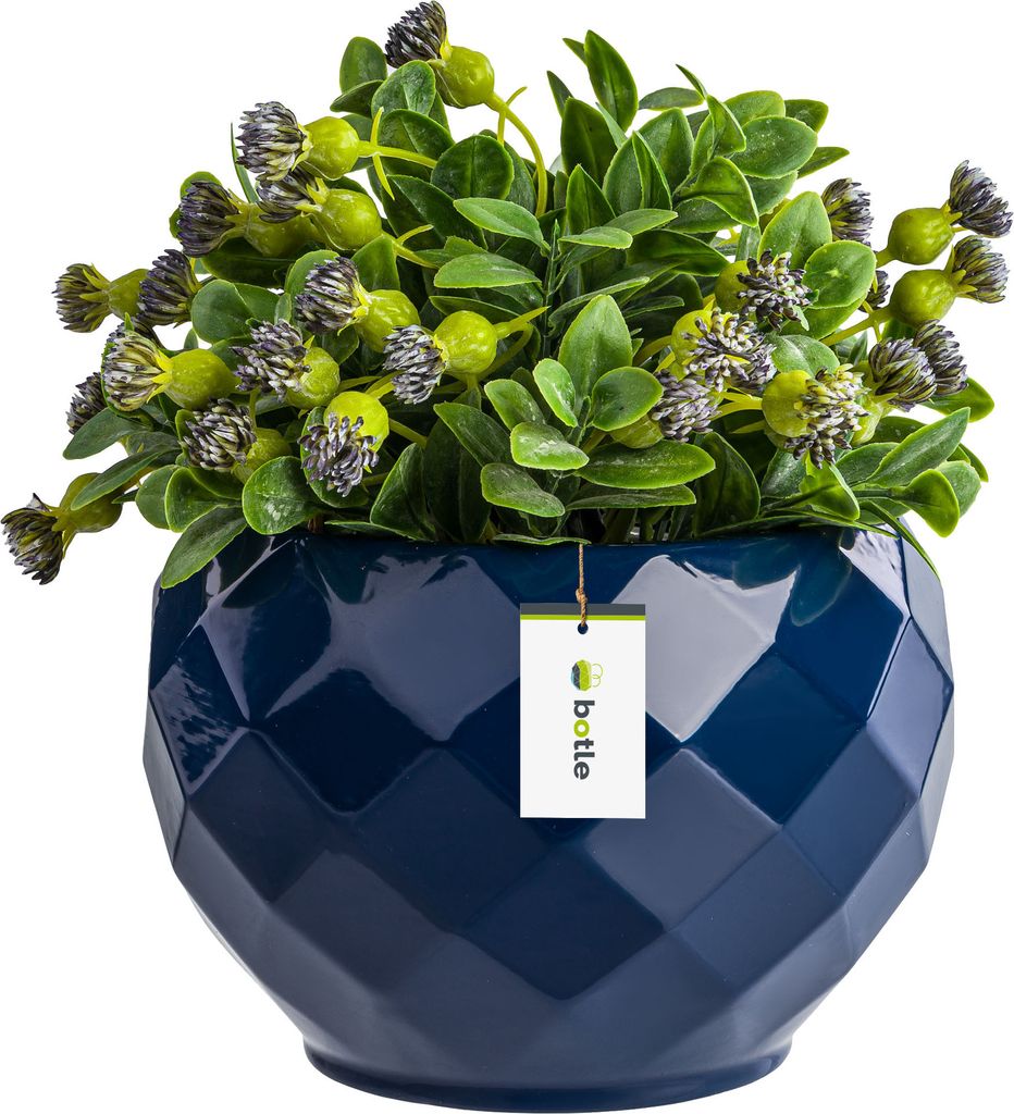Runder Blumentopf aus Keramik Farbe Dunkel Blau Glanz 15,5 cm H 14,5 cm-Moderne und stilvolle Dekoration, räumliche Pflanzenabdeckung