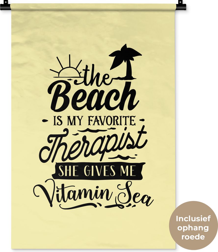 MuchoWow Wandteppich Wandbehang Strand - Zitate - Palme 60x90 cm Tapisserie Dekoration Wandtuch - Foto-Teppich - Abwaschbar