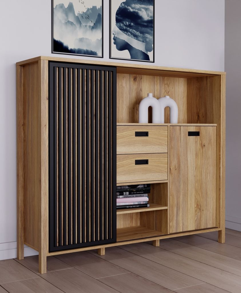 Highboard >JYTANA< in Mauvella Eiche - 149,9x129,9x40,2cm (BxHxT)