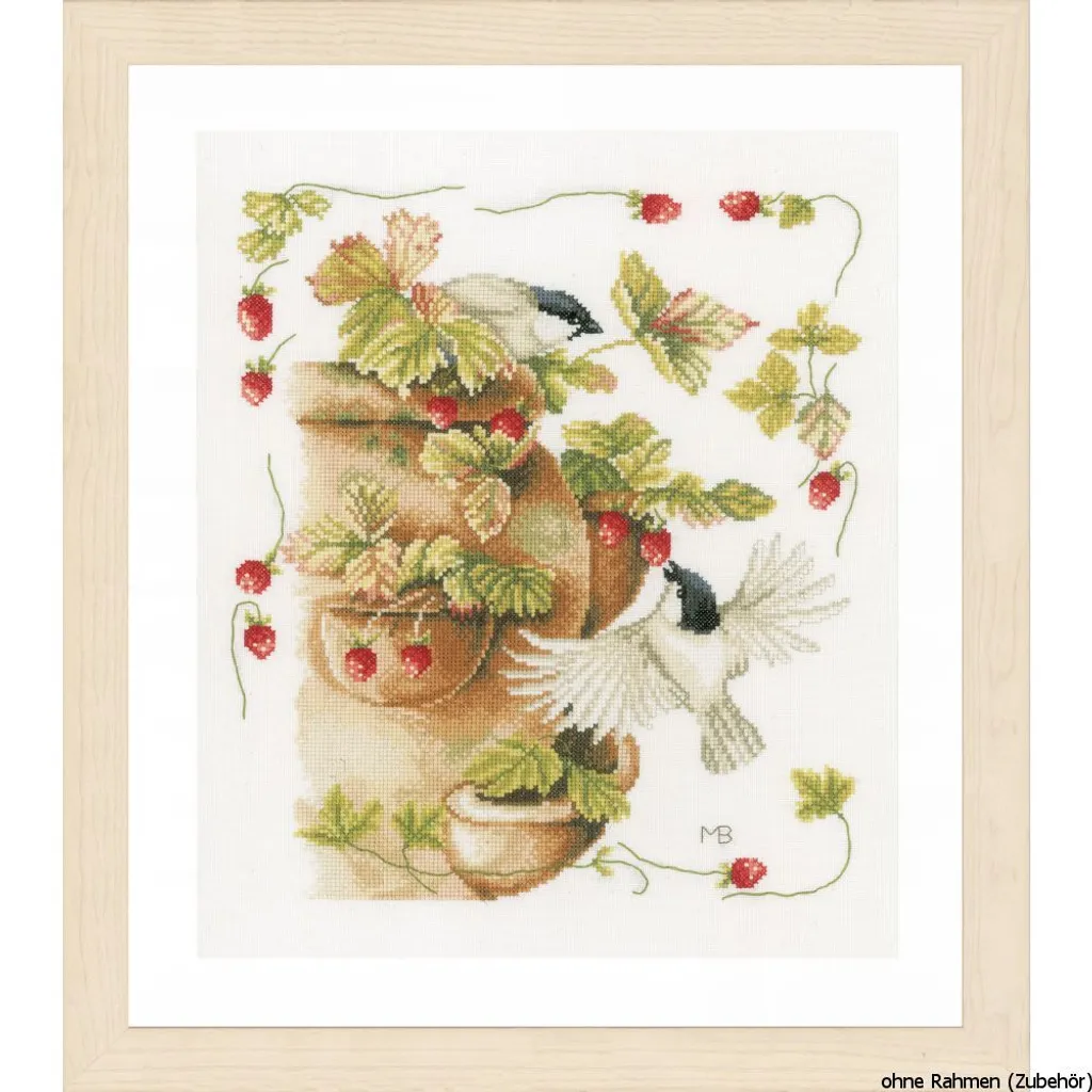 Réussir sa broderie avec le kit point de croix Lanarte Oiseaux Fraises