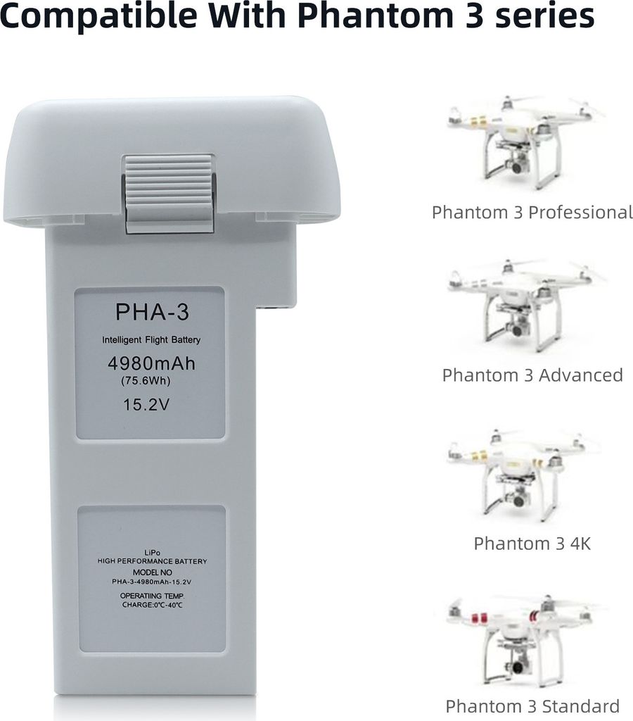 4480mAh 15,2V Li-Polymer náhradní baterie pro DJI Phantom 3 Obrázek produktu 