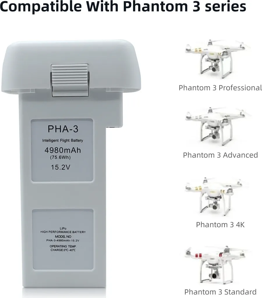 Batterie de Secours DJI Phantom 3 Finis les Problèmes d'Autonomie 4480mAh