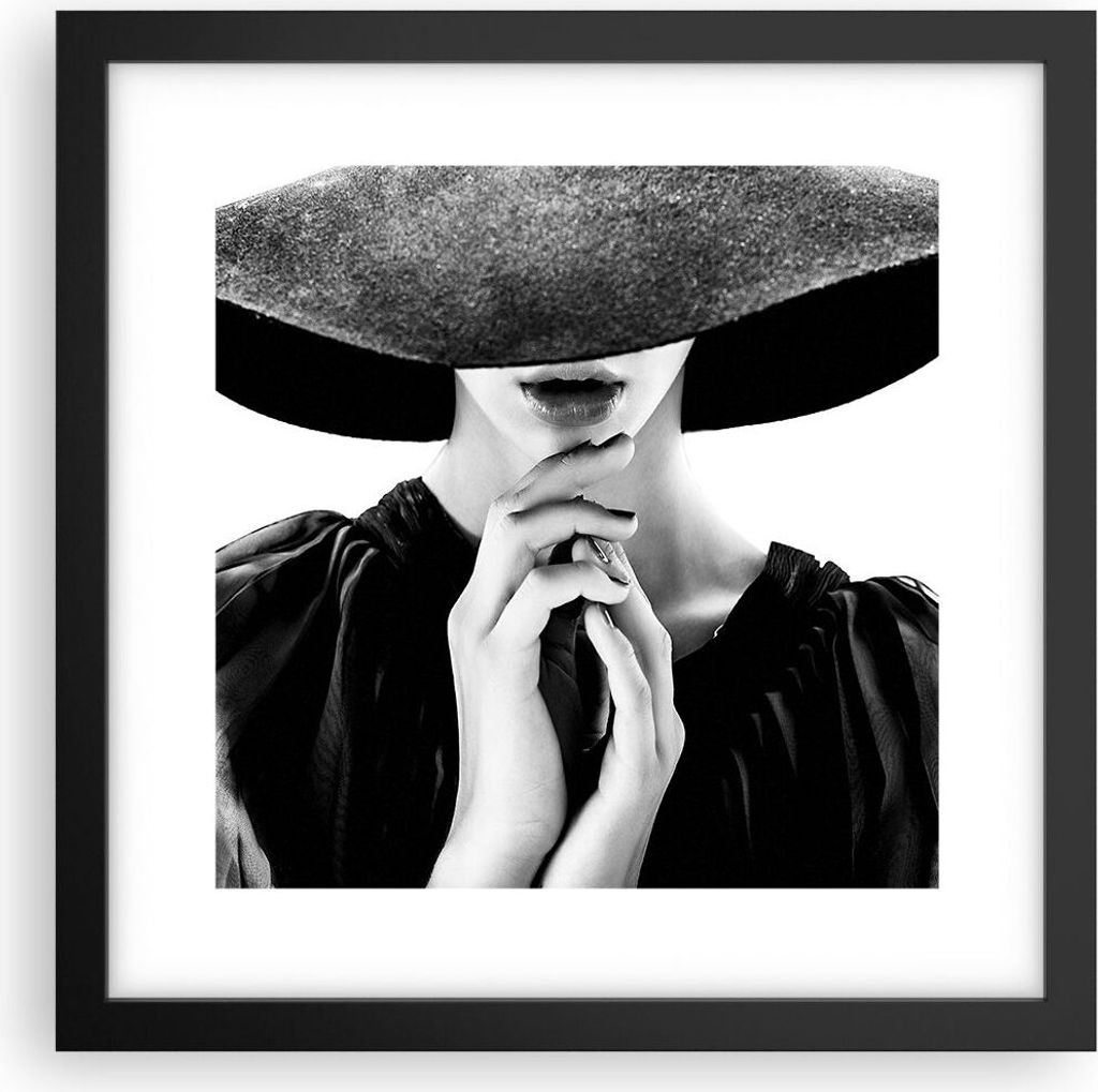 Gerahmtes Poster - Schwarzer Rahmen - Frau Hände Hut - 30x30 cm - Wand Bild - Wanddeko - Wandbilder - Kunstposter - Wandposter - Bilderrahmen - Bi...
