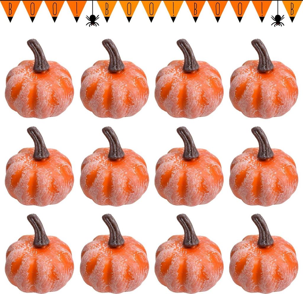 Mini-Dekorationen für Halloween - 12 Stück künstliche Kürbisse Herbst Schaumdekoration - geeignet für Halloween - Hausfestdekorationen
