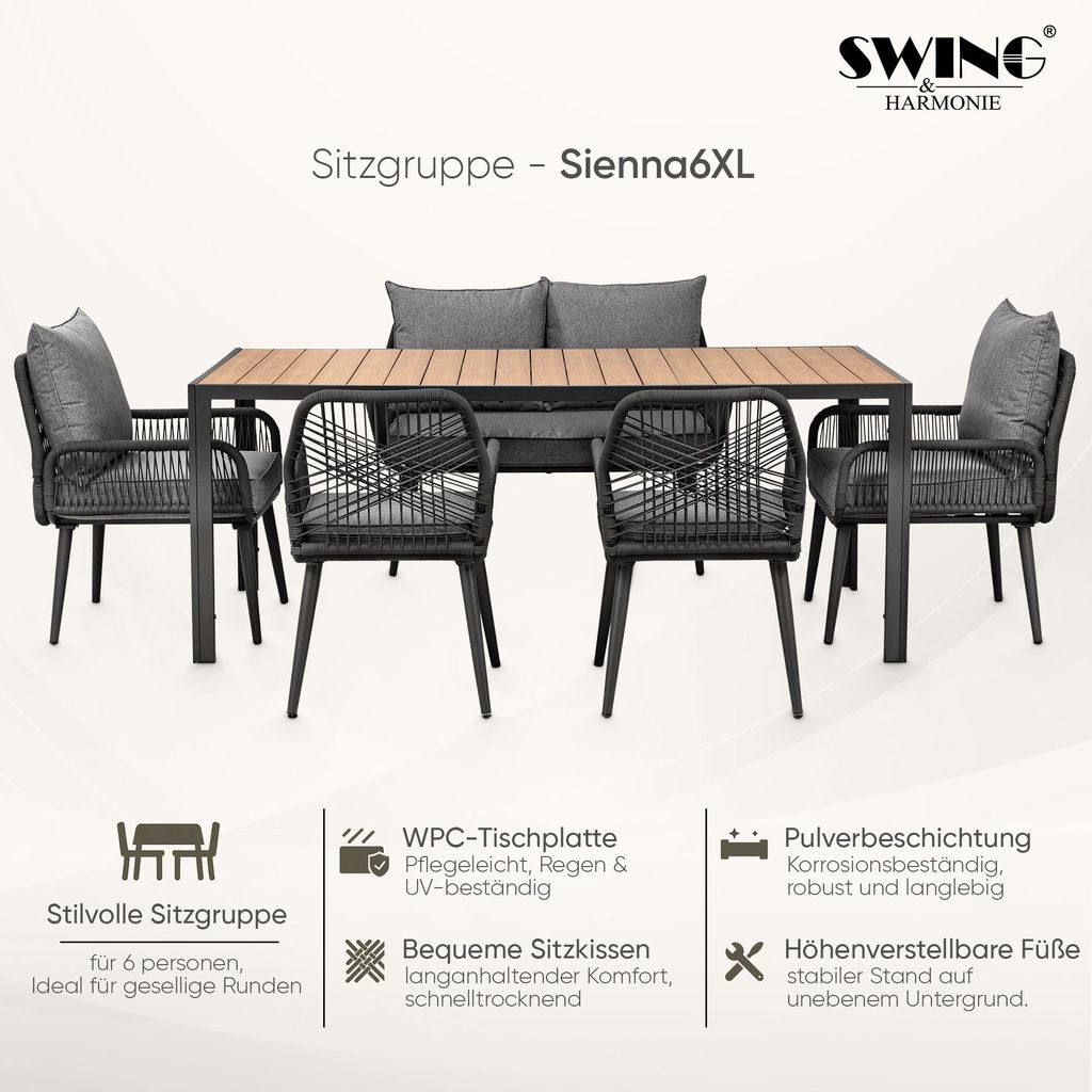 Garten Sitzgruppe für 6 Personen mit WPC Tisch, Sofa
