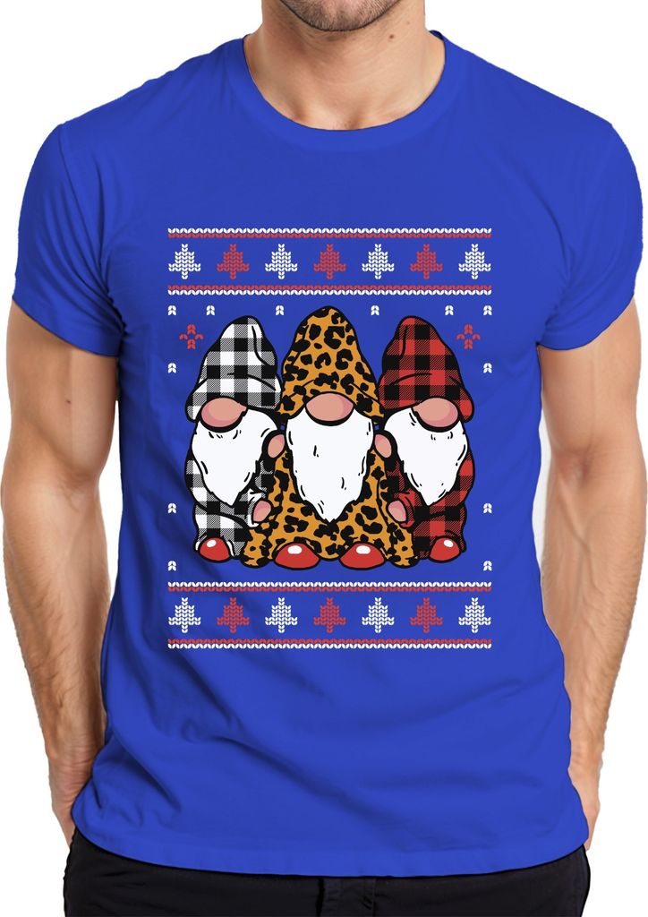 Weihnachtsgnome Wichtel Elfen Kariert - Ugly Christmas Sweater Weihnachten Herren T-Shirt, Blau, XL