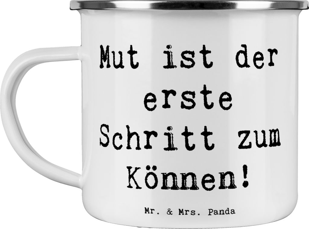 Mr. & Mrs. Panda Emaille Becher Spruch Sich in einer neuen Sportart versuchen - Weiß - Geschenk, Teetasse, Zuversicht, Motivation, Kaffeepott, neu...