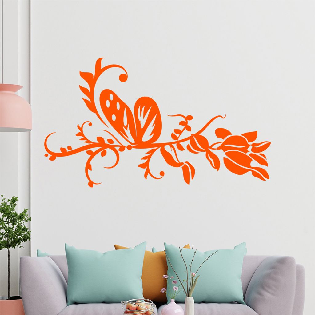 Schmetterling Blüten Ranke Wandtattoo in 6 Größen - Wandaufkleber Wall Sticker - Dekoration, Küche, Wohnzimmer, Schlafzimmer, Badezimmer