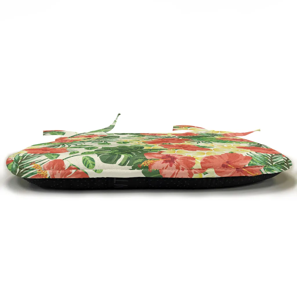 ABAKUHAUS Imbottitura tropicale per sedie da sala da pranzo, motivo floreale esotico, cuscino decorativo impermeabile con cinturini per sedie da cucina, 40 cm x 40 cm, confezione da 4, rosso pallido giallo verde - 4