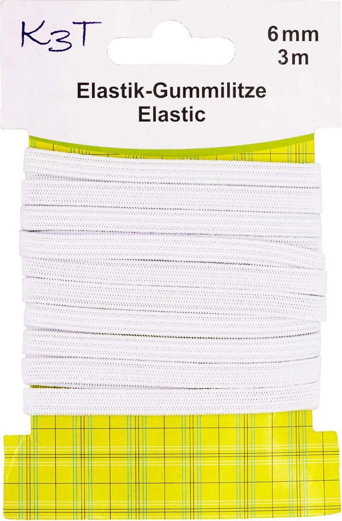 Elastik-Gummilitze, 6mm x 3m auf Karte, weiß Produktbild 
