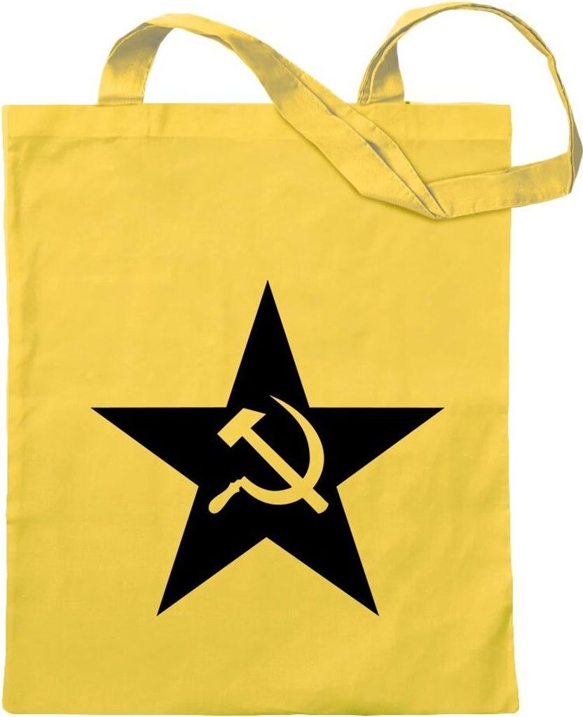 Kiwistar - Baumwolltasche - gelb - Hammer und Sichel Stern - Tragetasche Stoffbeutel Umhängetasche langer Henkel