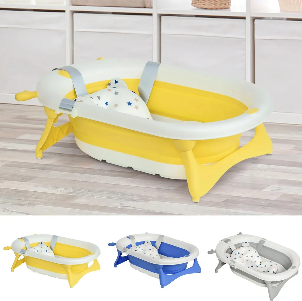 Baignoire bébé 35l pliable jaune avec coussin confort ergonomique