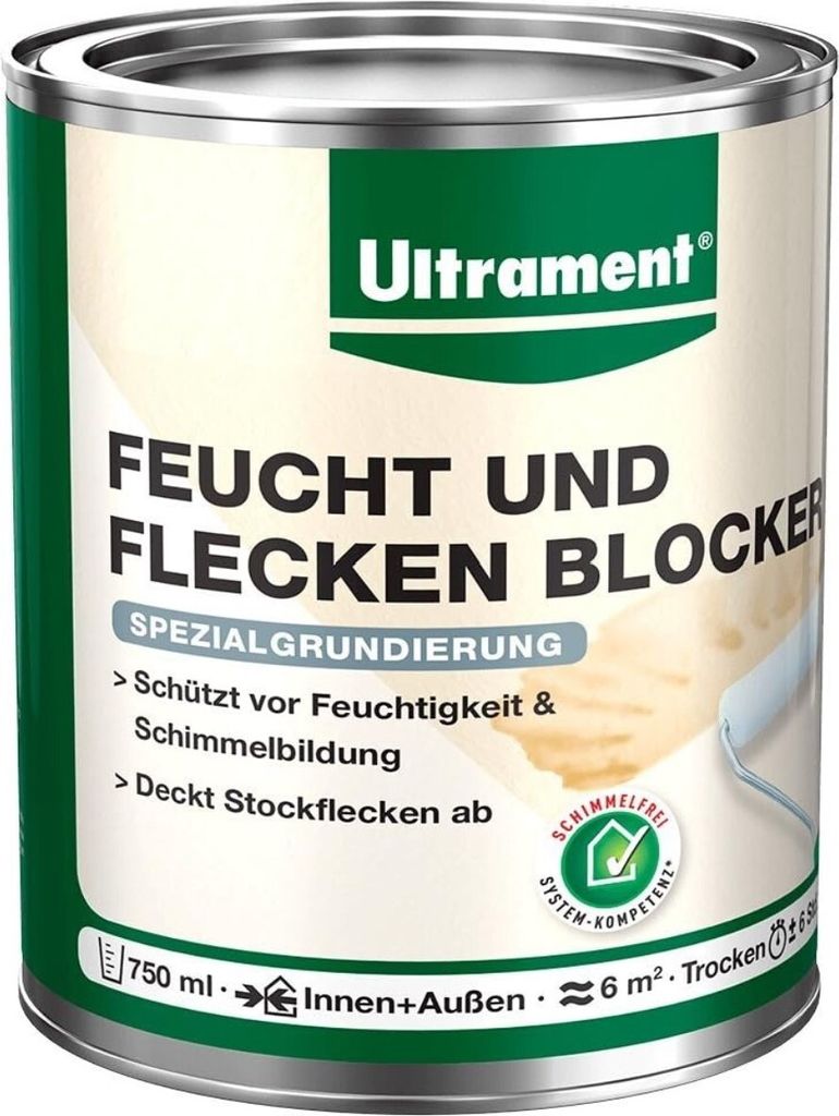 A can of Ultrament Feucht und Flecken Blocker, a special primer.