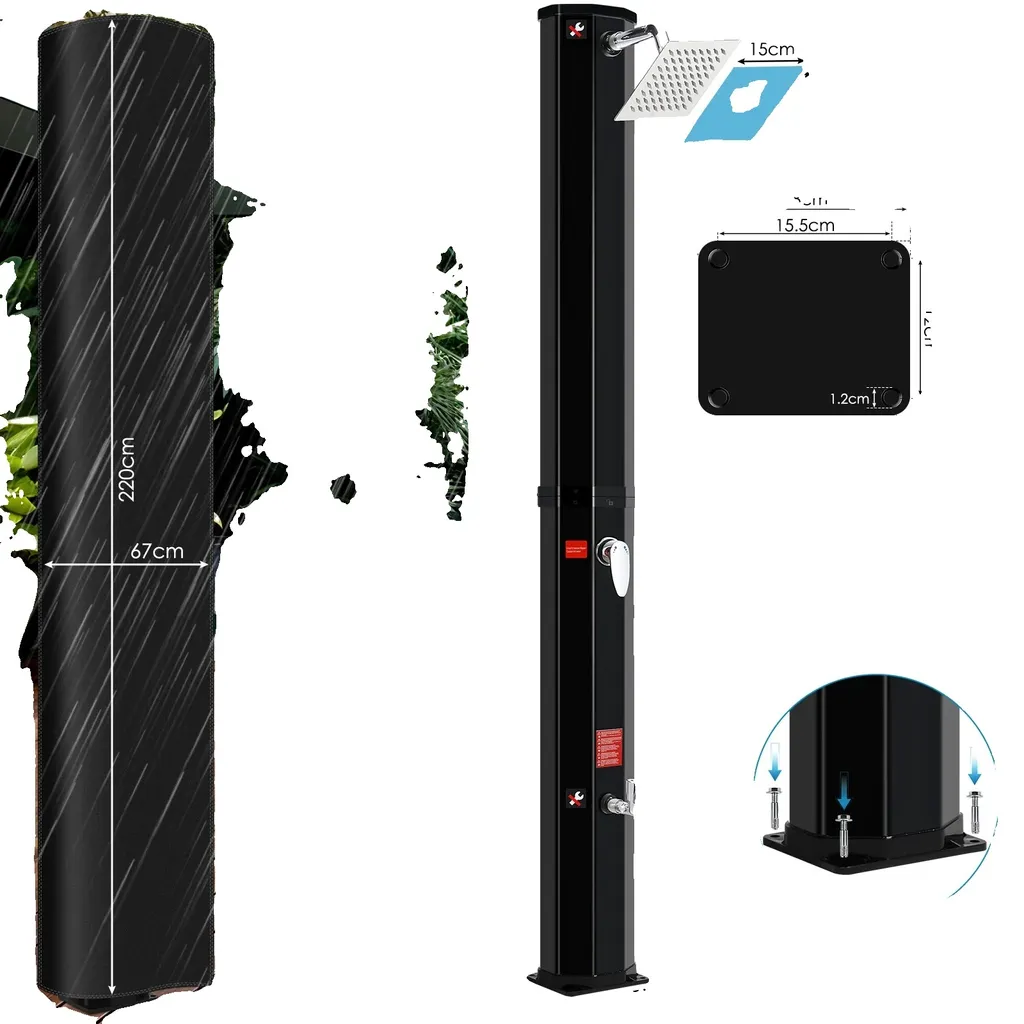 Colonne de douche solaire 35L noire avec cascade design autonome S35
