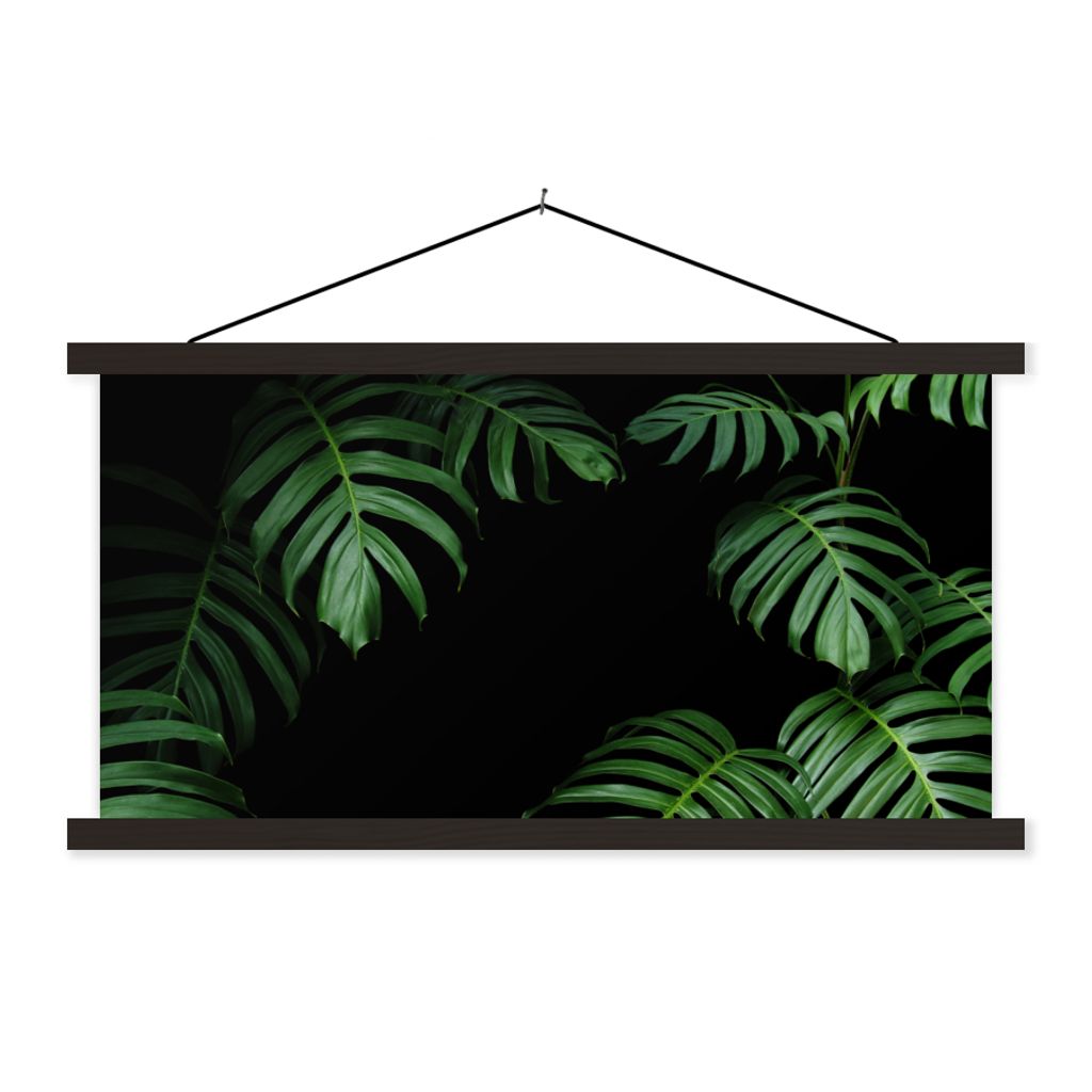MuchoWow Textilposter Dschungel - Pflanzen - Monstera - Jungen - Mädchen - Kinder 90x45 cm mit schwarzem Rahmen - Klemmleisten