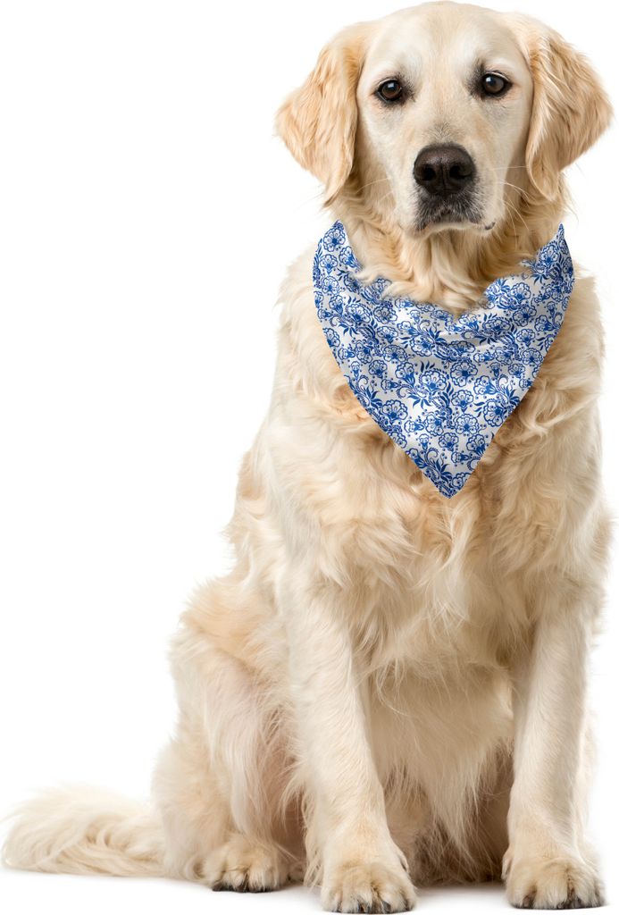 ABAKUHAUS Blau Haustier Bandana, Russisch Gzhel Stil Flora, 55x55 cm, Kobalt-Blau-Weiß