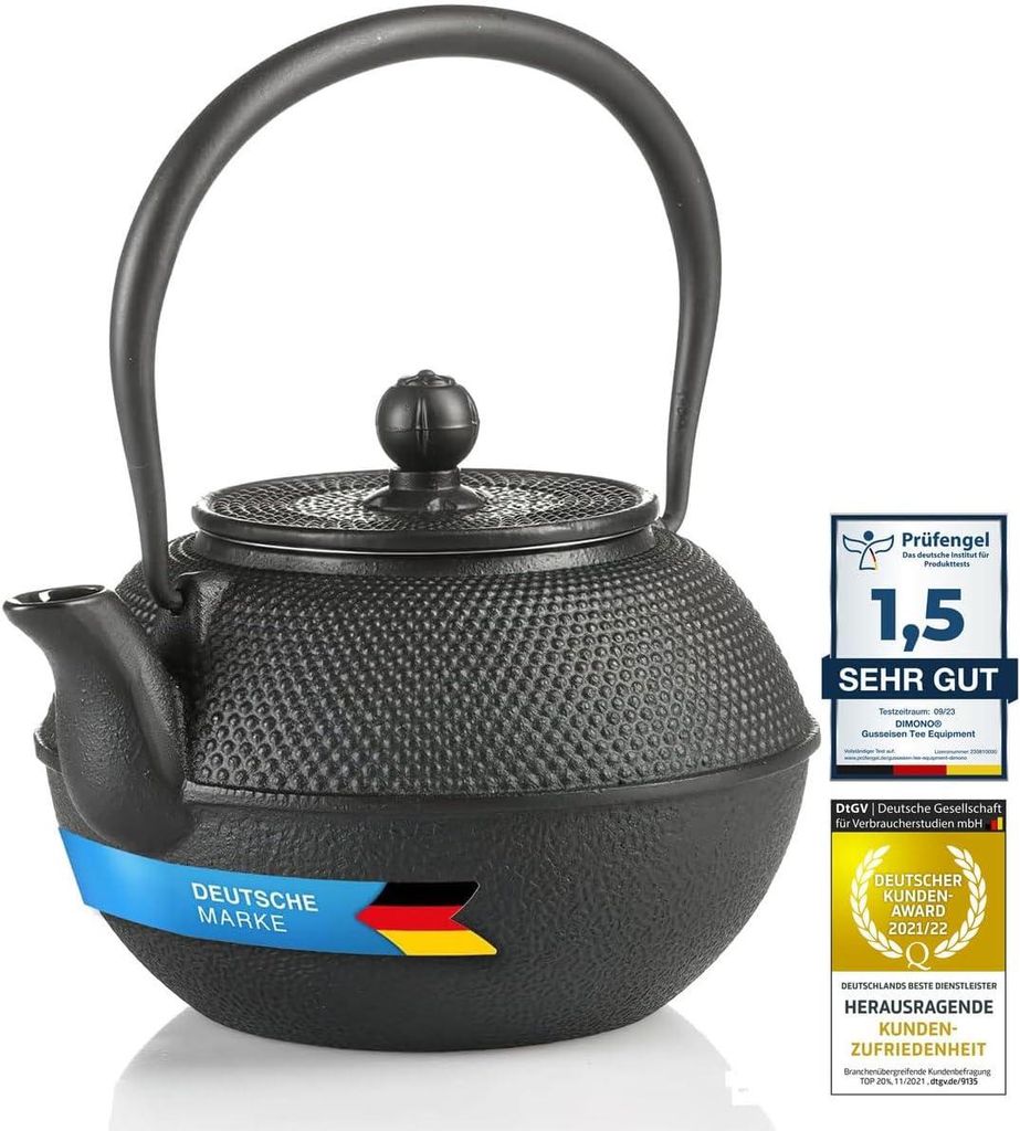 Dimono Asiatische Teekanne aus Gusseisen Schwarz | 1,3L Tee Produktbild 