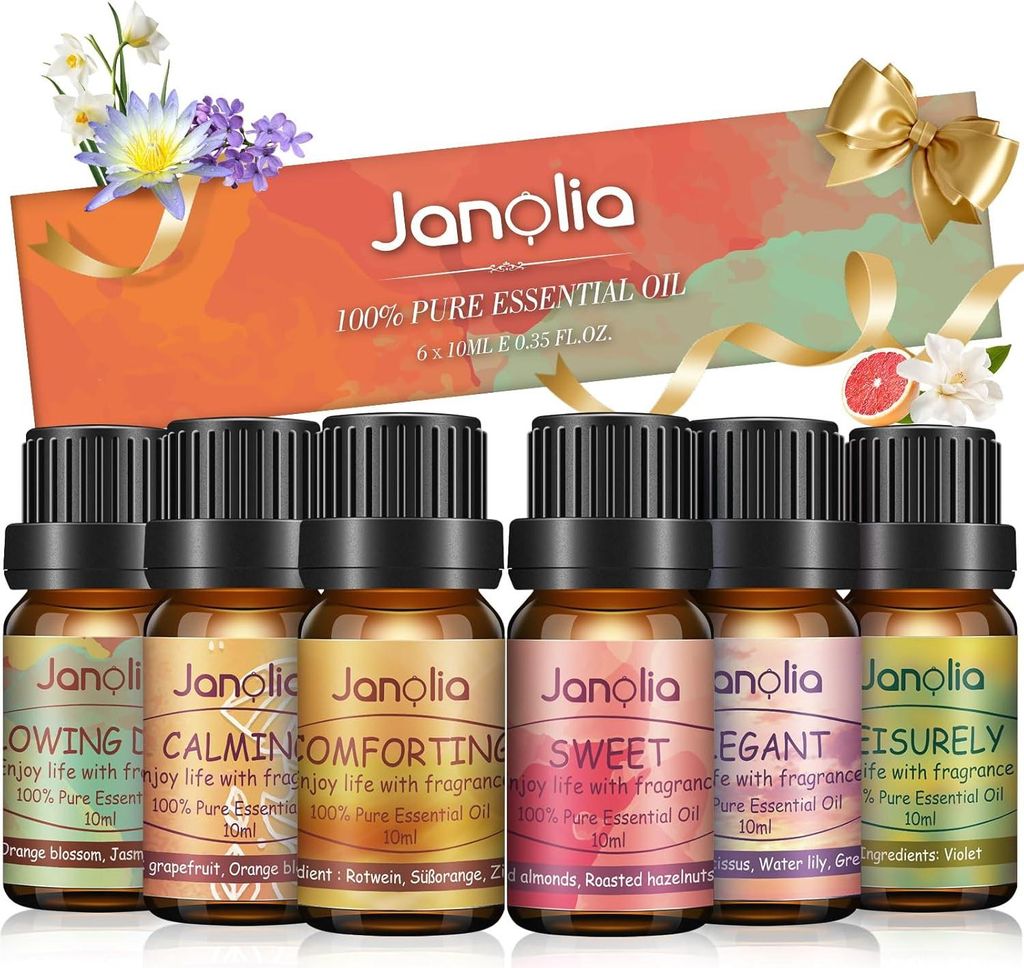 Janolia Ätherische Öle Set - Natürliche Duftöle für Diffusor & Luftbefeuchter, Reine Aromaöle Geschenkset für Zuhause, Büro & Spa, Thema Na...