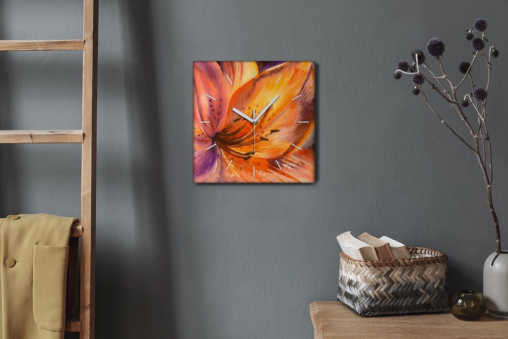 Coloray Hodiny Unikátní 30x30 cm Tiché hodiny Pro obývací pokoj a kuchyň Nástěnné hodiny Plátno Bílé ručičky hodin - Přírodní kv...