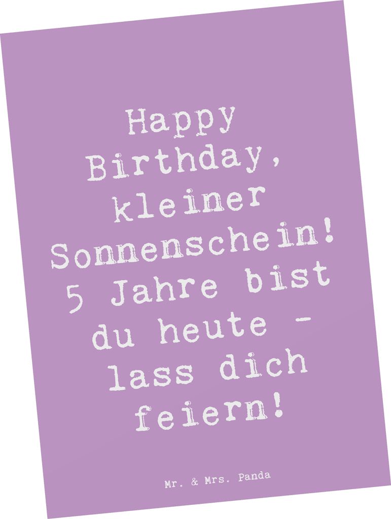 Mr. & Mrs. Panda Ansichtskarte Spruch 5. Geburtstag Sonnenschein - Lavendeltraum - Geschenk, Geburtstagsparty, Geburtstagsglückwünsche, Grußkart...
