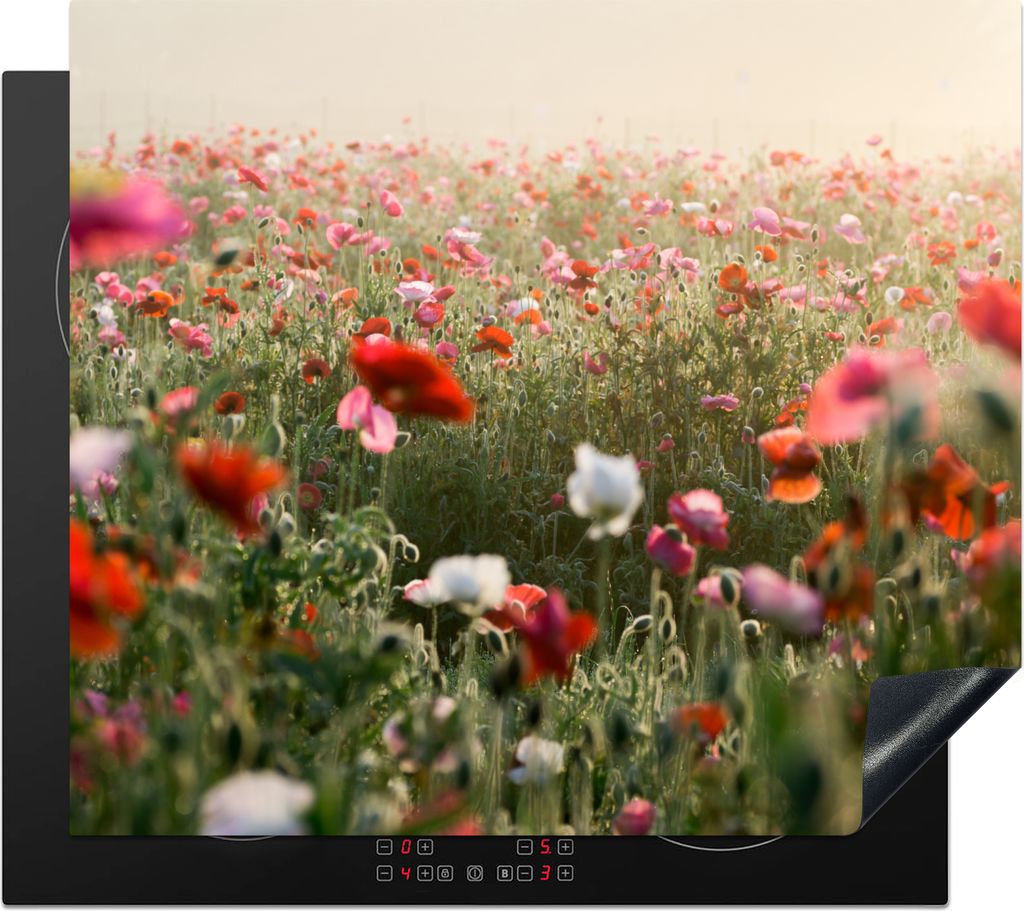 KitchenYeah Herdabdeckplatte Mohn - Farben - Pastell , 57x51cm, Küche Deko, Glaskeramikkochfeld Herdabdeckung, Abdeckplatte fùr Kochfeld