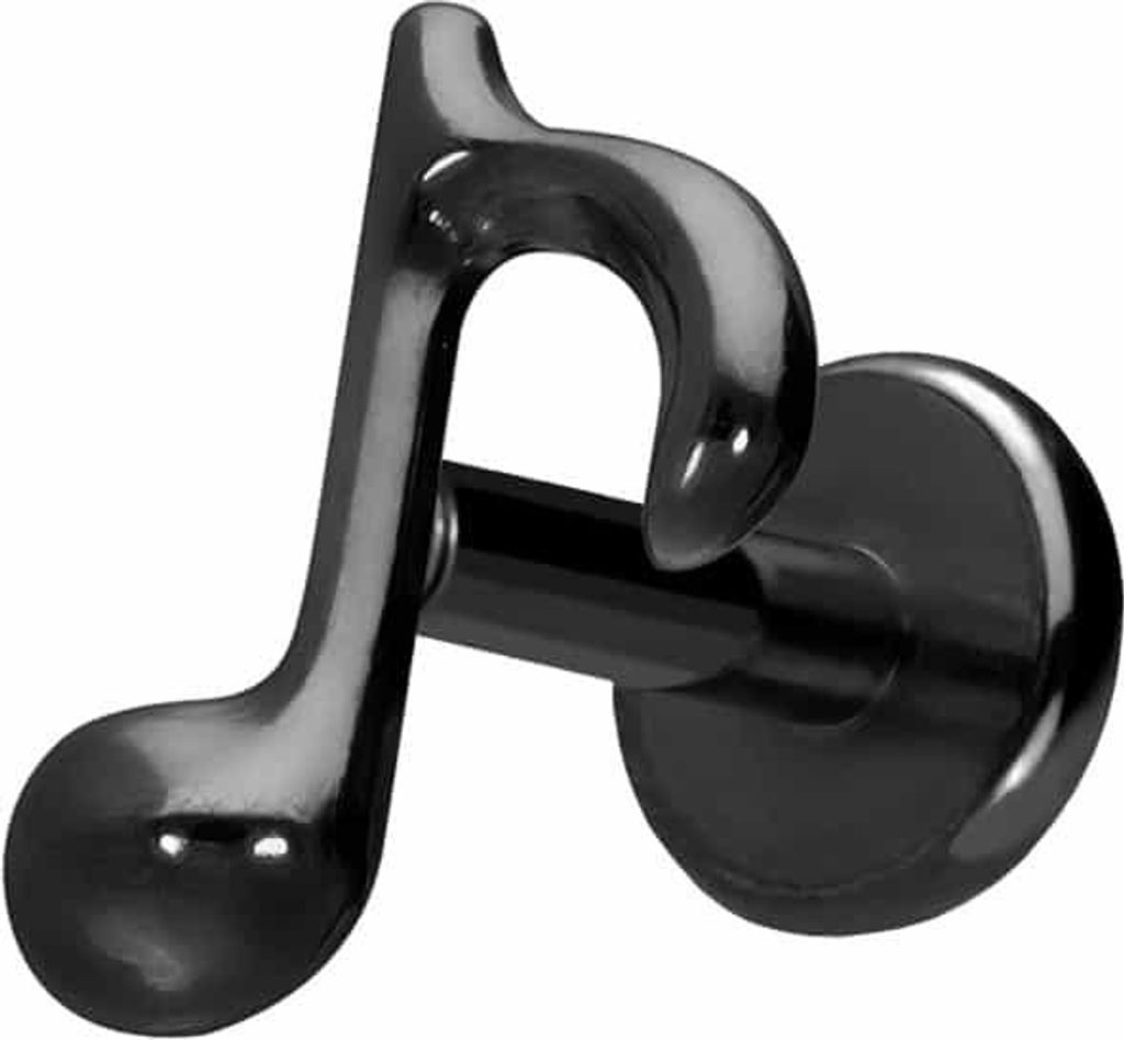 Ohrpiercing, Nasenpiercing Titan Labret mit Push Fit ACHTELNOTE Schwarz Stablänge: 6mm | Stabstärke: 1,2mm