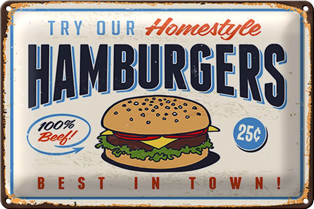Blechschild Retro 40x30cm hamburgers best in town
