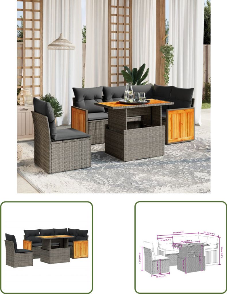 The Living Store 6-tlg. Garten-Sofagarnitur mit Kissen Beige Poly Rattan