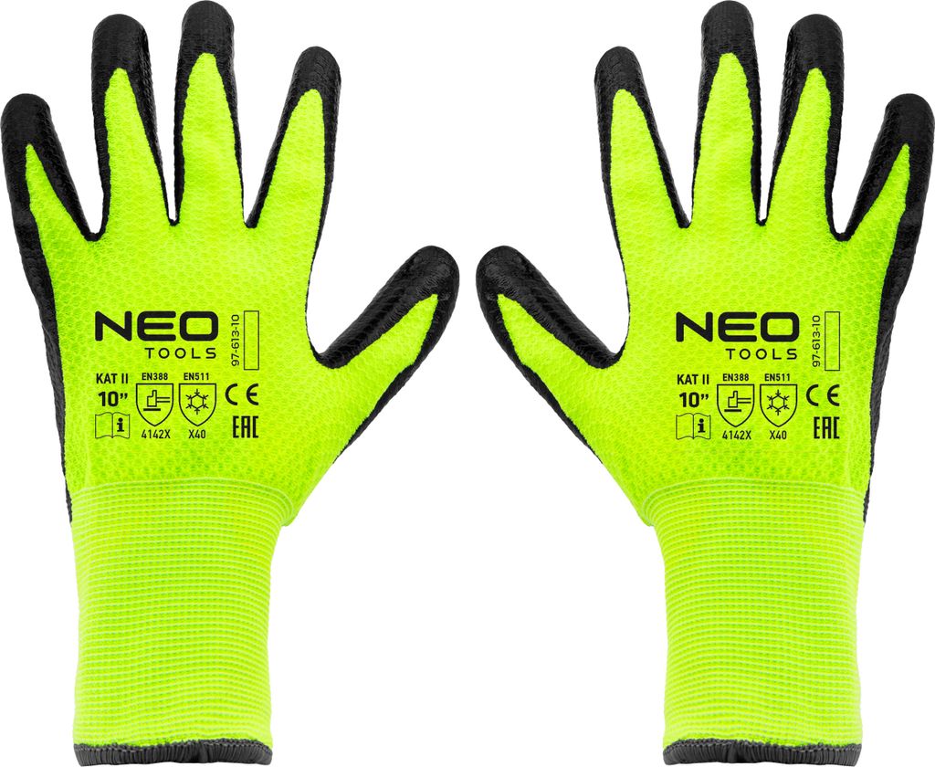 NEO TOOLS Isolierte Arbeitshandschuhe, latexbeschichtetes Polyester, 4142X, abriebfest, schnittfest mit scharfen Gegenständen, reißfest, rutschfe...