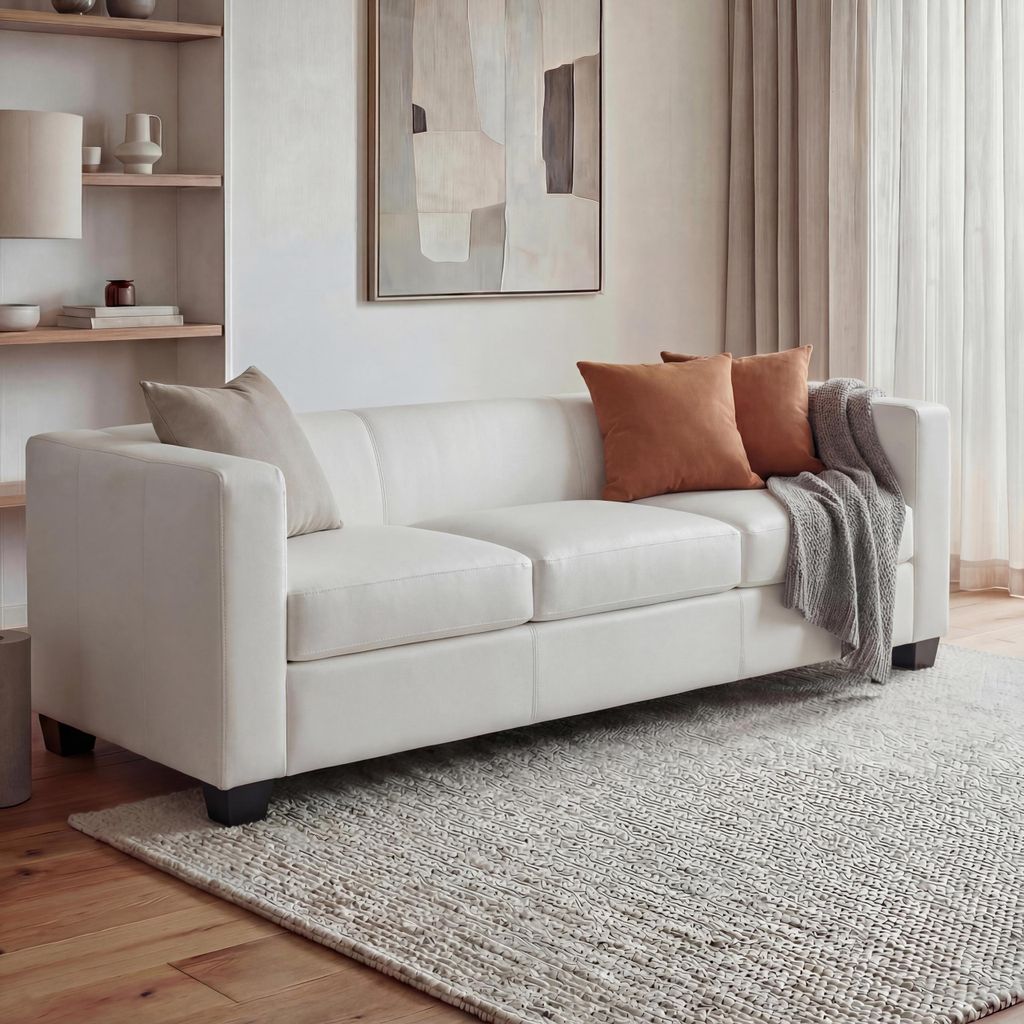 3er Sofa Couch Loungesofa Lille Kunstleder, weiß