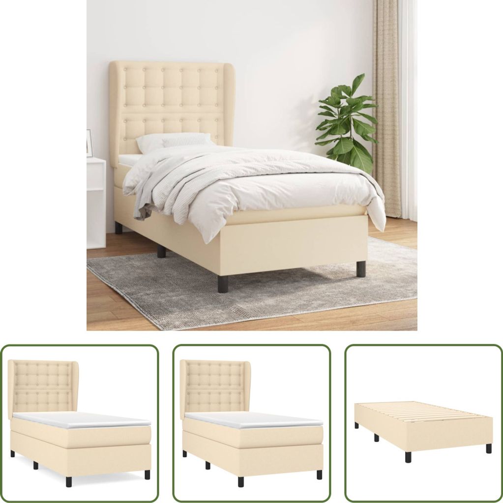 The Living Store Boxspringbett mit Matratze Creme 90x200 cm Stoff