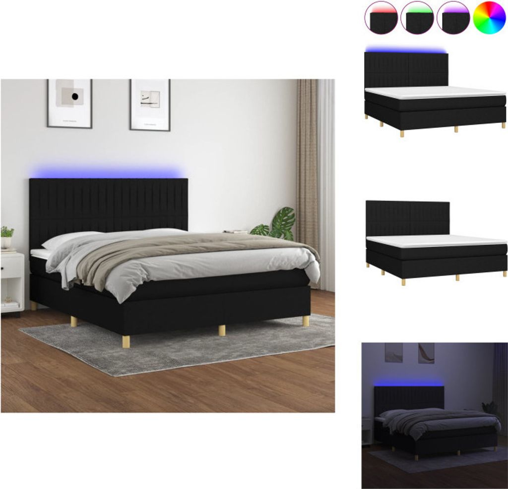 vidaXL Boxspringbett mit Matratze & LED Schwarz 180x200 cm Stoff - Betten & Bettgestelle