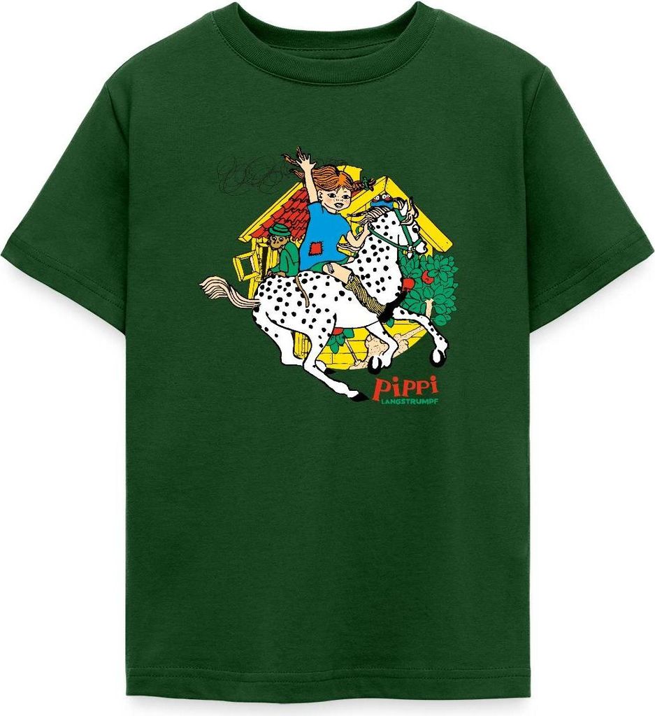 Spreadshirt Pippi Langstrumpf Herr Nilsson Und Kleiner Onkel Teenager T-Shirt, 134/146 (9-11 Jahre), Forstgrün